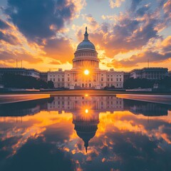 Obraz premium Sunset shot of The United States Capitol Building in Washington, DC. USA American landmark