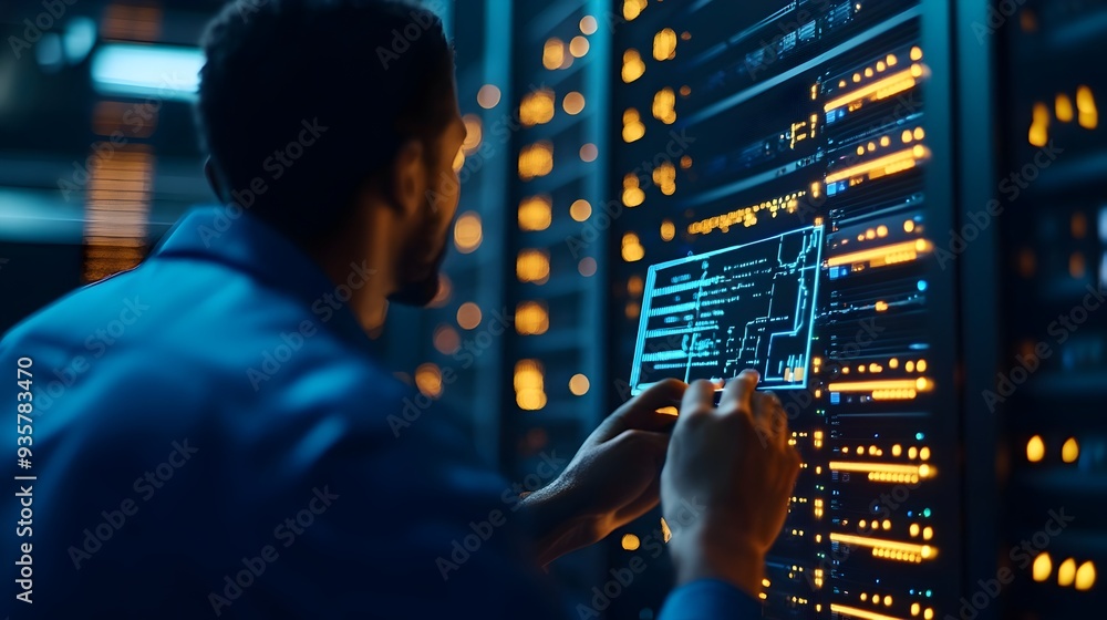 Poster technician ensuring ai ready server infrastructure in data center