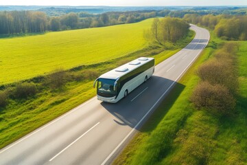 White Bus Journeying Along Serene Nature Trail