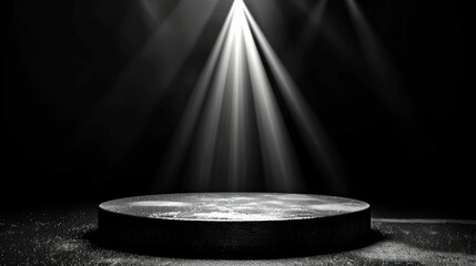 Obraz premium Black Circular Platform Illuminated by Light Beams