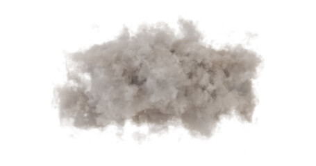 A dense textured grey cloud of dust or smoke realistic and voluminous Isolated on a transparent background perfect fo