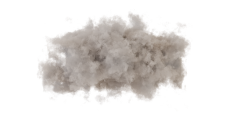 A dense textured grey cloud of dust or smoke realistic and voluminous Isolated on a transparent background perfect fo