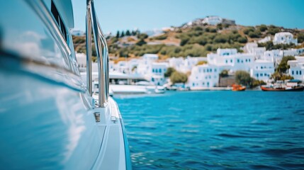 Obraz premium Pristine Beach and White Yacht View