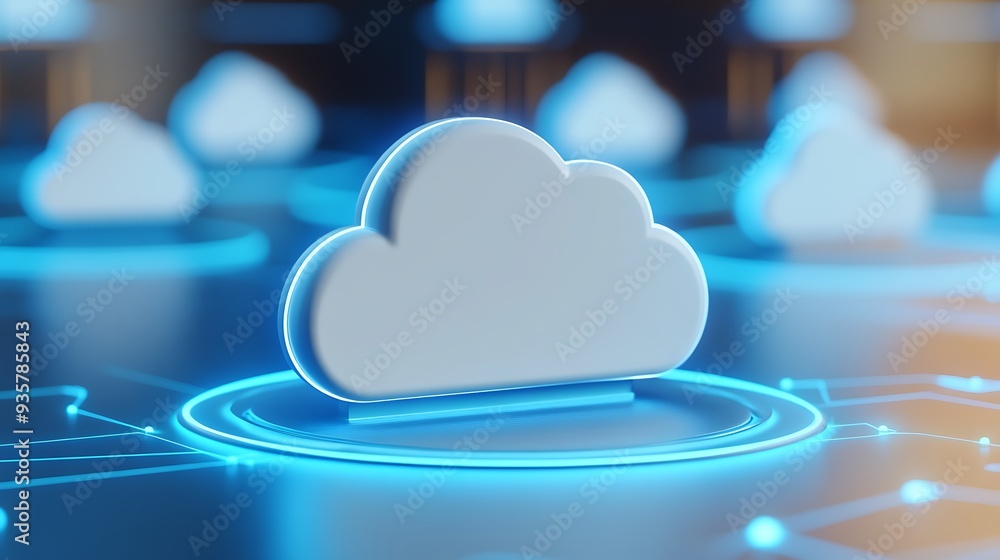 Poster futuristic cloud computing concept with glowing network connections. modern technology, data storage