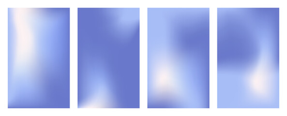 Fototapeta premium Set of y2k gradient backgrounds in blue pastel color. Aesthetic winter covers with soft aura blurry effect. Vector