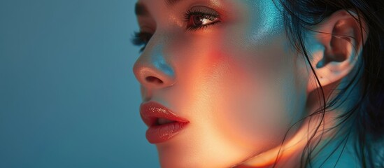 Fototapeta premium Beauty concept Attractive young woman with natural makeup and radiant healthy skin Copy space