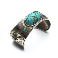 Turquoise & Sterling Silver Bracelet: Earthy Roots Design on White Background