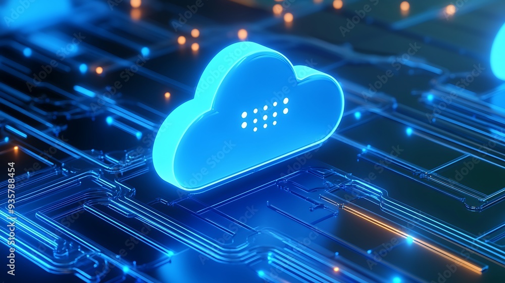 Poster futuristic cloud computing technology and digital network connection concept with glowing blue cloud