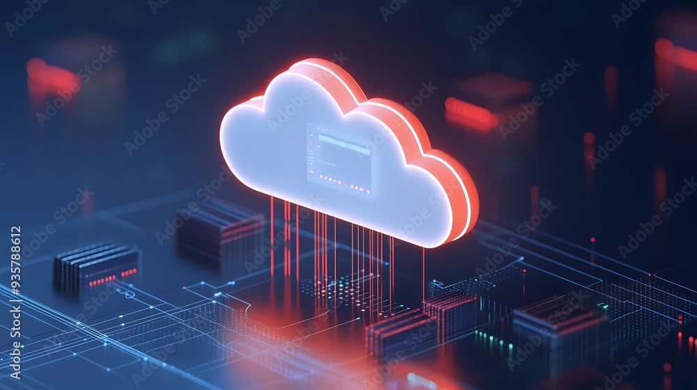 Poster futuristic cloud computing technology concept, digital nodes and data transfer on abstract virtual n