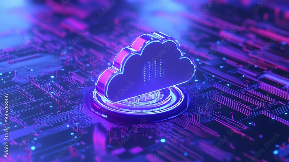 Aufkleber futuristic cloud computing technology concept showcasing data storage and network solutions in a vib