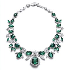 Obraz premium Emerald and Platinum Necklace: Lush Emerald Isle Design - Isolated on White