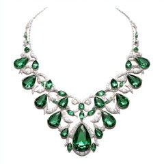 Obraz premium Emerald and Platinum Necklace: Lush Isle Design - Isolated on White Background
