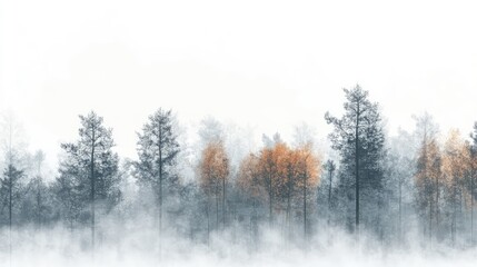 Soft colored, autumn background in gray autumn tones forest tree line elegant shades on white background. The generation of AI