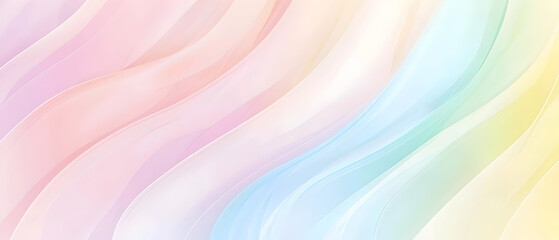 Fototapeta premium A flat vector illustration of a rainbow background in soft pastel colors, featuring a smooth gradient that transitions gently from one color to the next. The palette includes light shades