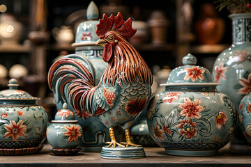  A row of elegant ceramic vases displayed in a neat arrangement, showcasing various shapes and colors.