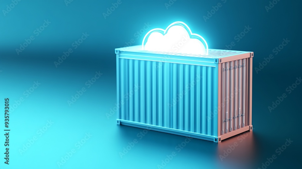 Aufkleber futuristic container with a glowing cloud symbol, representing cloud storage and data protection in 