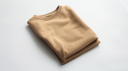 Fototapeta premium Sand-Colored Sweatshirt Folded on White Background