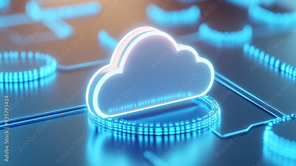 Aufkleber futuristic digital cloud computing concept with glowing blue lights and circuits, representing techn