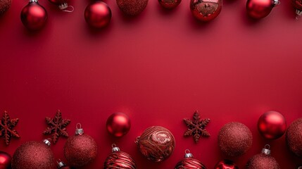 The vibrant red border is adorned with various Christmas ornaments, enhancing the cheerful atmosphere for holiday festivities and New Year celebrations