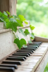 Nature's melody: An abandoned piano adorned with ivy in a serene garden setting