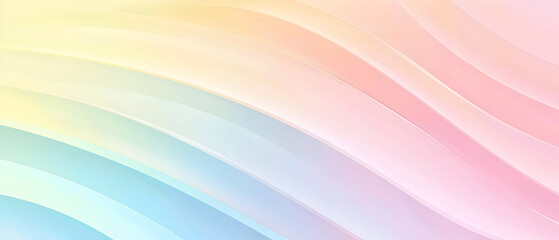 Obraz premium A flat vector illustration of a rainbow background in soft pastel colors, featuring a smooth gradient that transitions gently from one color to the next. The palette includes light shades
