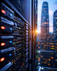 Naklejka premium A server farm in an urban setting, blending seamlessly into the city s architecture