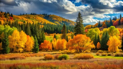 Golden hues upon the treetops dance, as wildflowers sway to whispers of the wind, embracing warmth and life-giving light.