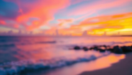 Fototapeta premium Abstract background of sunset colored bokeh at the shore, ai