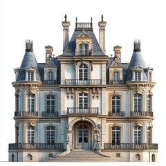 Naklejka premium Photorealistic French Chateau in Baroque Style, Isolated on White Background