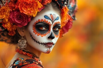 Woman with Catrina Makeup and Flower Crown for Day of the Dead