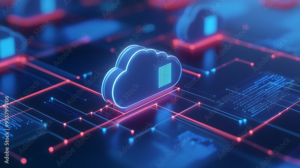Poster futuristic digital representation of cloud computing and data storage. modern technology concept wit