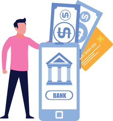 The boy is doing online banking.