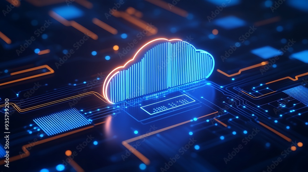 Aufkleber futuristic digital representation of cloud computing technology with glowing circuit board in vibran