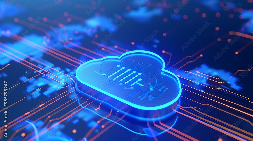 Poster futuristic digital representation of cloud computing technology with glowing connectivity lines and 