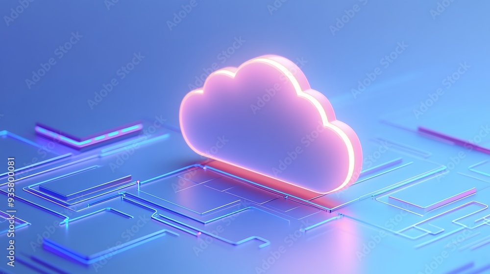 Poster futuristic glowing cloud icon representing cloud computing and modern technology on a digital interf