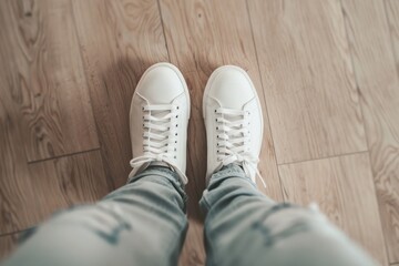 White Sneakers on Wooden Floor