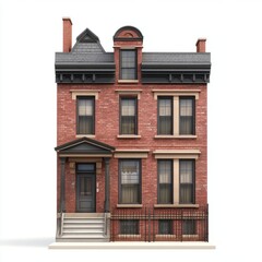 Photorealistic Rowhouse 3D Model - Isolated on White Background