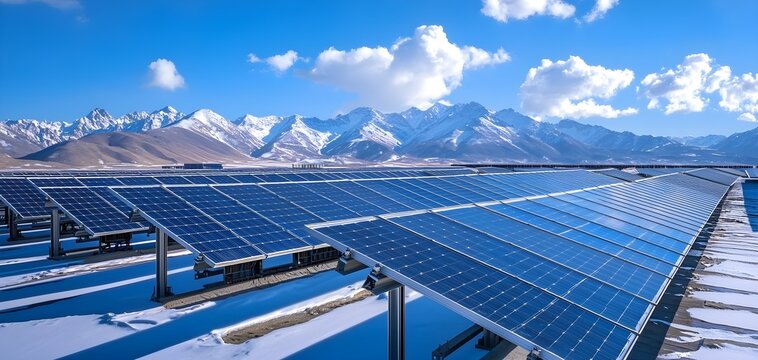 A server farm in a remote location, surrounded by solar panels powering the data center