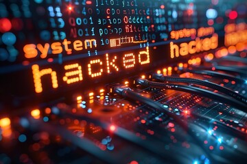A computer screen with the words "System Hacked" in orange letters