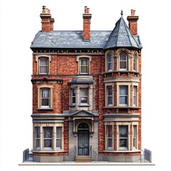 Fototapeta premium Victorian Terrace House: Photorealistic 3D Model Isolated on White Background