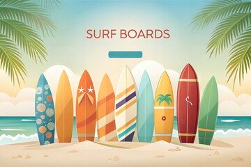 Surfboard on the beach banner