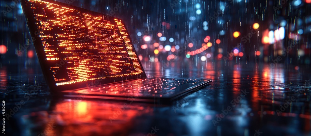 Wall mural Cyberpunk Laptop in the Rain