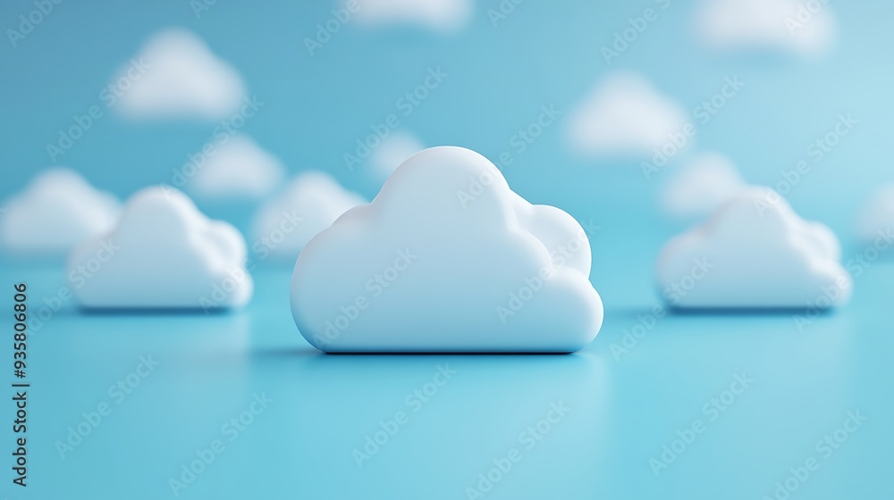 Poster minimalist design with soft-focus clouds against a blue backdrop, representing cloud storage or drea