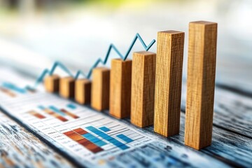 Profit Chart Made Of Wooden Blocks / Business Success Concept with generative ai 