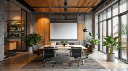 Dynamic Modern Office Presentation Scene with Team and Projector in Use - 3D Render
