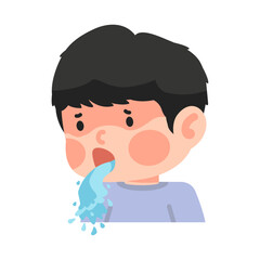 Kid boy feels sick and vomit