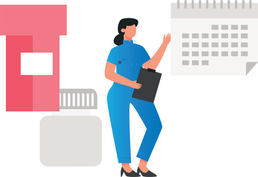 A nurse is showing a calendar.