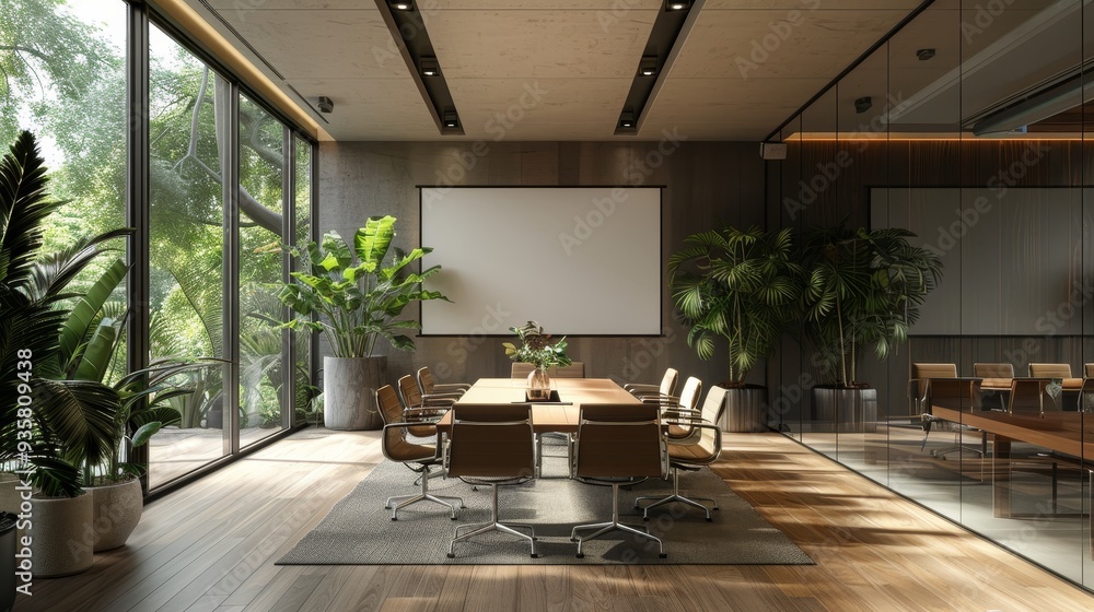Aufkleber modern 3d model of professional meeting space with projector screen and minimalistic design