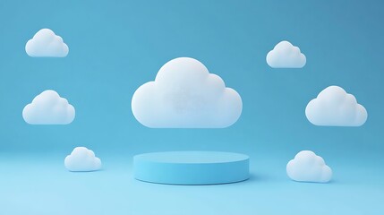 Minimalistic cloud display with floating clouds against a blue background. Perfect for dreamy, abstract, and creative design projects.