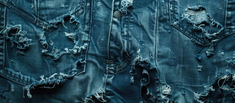 Closeup of torn denim leg jeans. Copy space image. Place for adding text and design